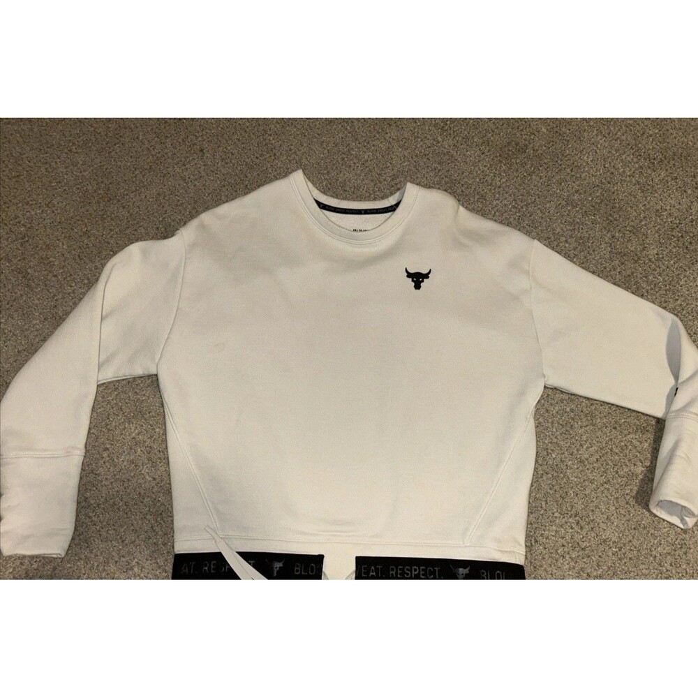 Under armour Sweatshirt Women Sz XS Cream Charged Blood Sweat Respect Round Neck